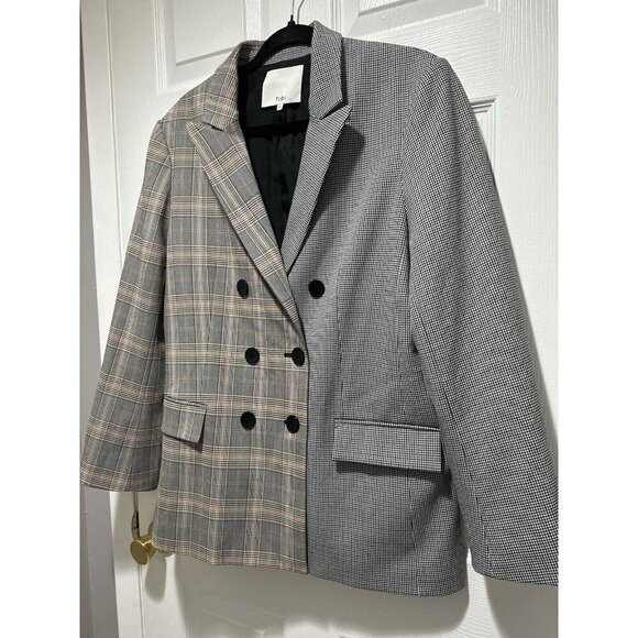 Tibi Two Tone Check Plaid Steward Double Breasted Blazer Women's 12 Chic NO BELT - Picture 4 of 13